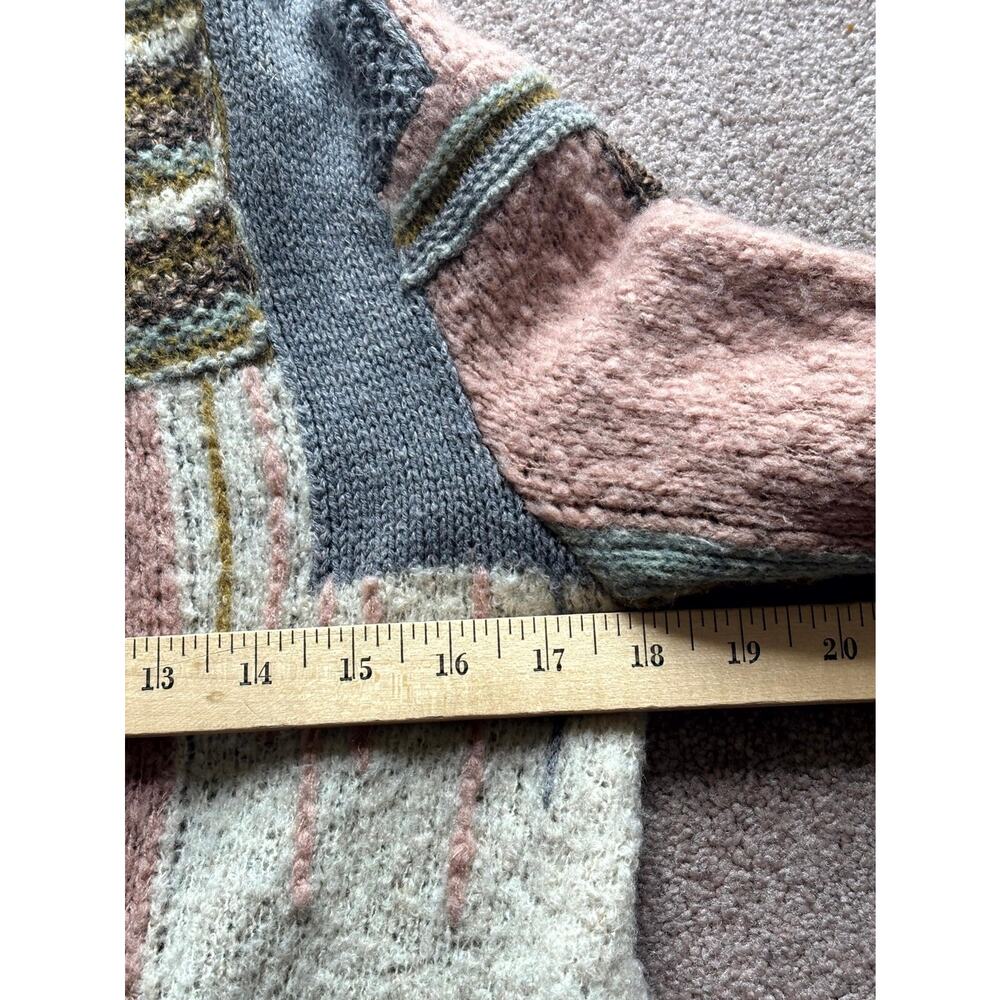 Patchwork Sweater Cardigan Cottage Coastal Fisherman Alpaca Mohair Linen Blend S - Picture 5 of 7